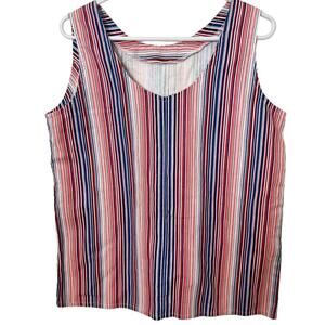 Vintage 70s 80s White Red Black Blue Striped Sleeveless Tank Medium Large Boho
